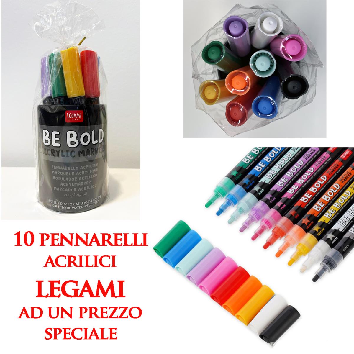 10 Pennarelli acrilici in confezione con portapenne Be Bold Acrylic Marker - LEGAMI di aa.vv.