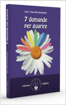 copertina del libro 7 domande per guarire / Philippe Dransart / traduzione di Daniela Muggia / copertina Amritagraphic di Philippe Dransart