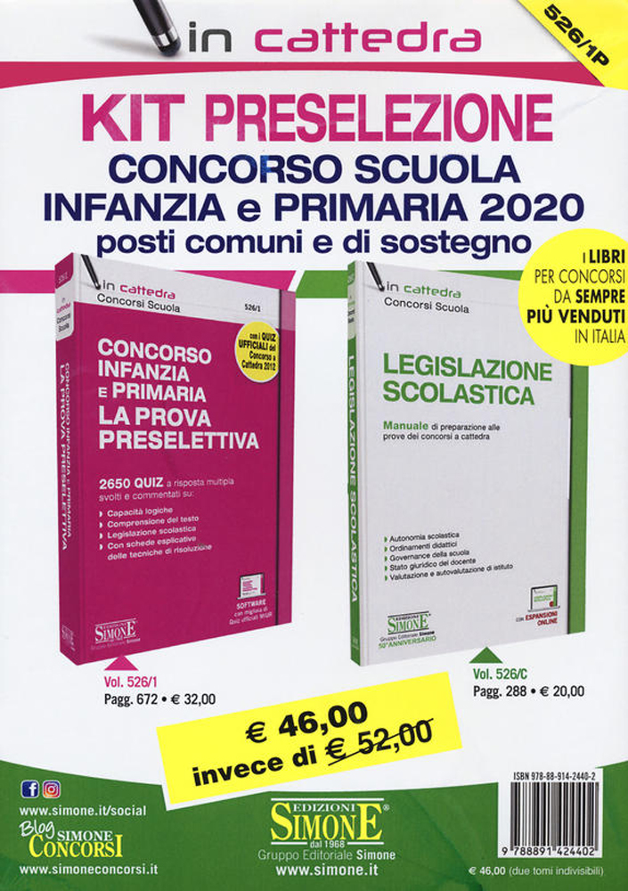 Kit preselezione concorso Scuola infanzia e primaria 2020. Posti comuni e di sostegno. di /immagini/libri/kit-preselezione-concorso-scuola-infanzia-primaria-526-1p.jpg