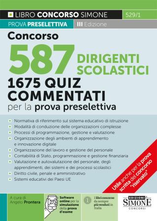 copertina del libro Concorso 587 Dirigenti Scolastici - 1675 Quiz Commentati per la prova preselettiva di AA.VV.
