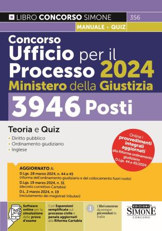 copertina del libro Concorso Ufficio per il Processo 2024 - 3946 Posti - Ministero della Giustizia - Teoria e quiz di AA.VV.